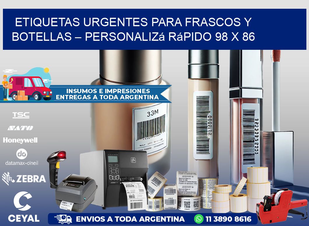 Etiquetas Urgentes para Frascos y Botellas – Personalizá Rápido 98 x 86