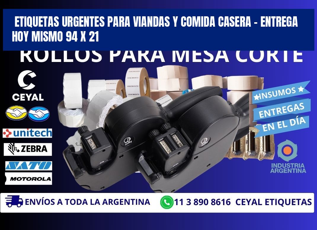 Etiquetas Urgentes para Viandas y Comida Casera – Entrega Hoy Mismo 94 x 21