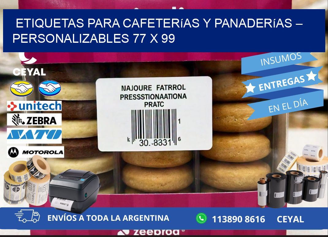 Etiquetas para cafeterías y panaderías – Personalizables 77 x 99