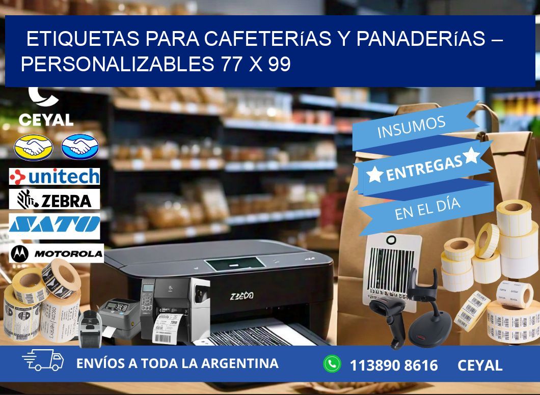Etiquetas para cafeterías y panaderías – Personalizables 77 x 99