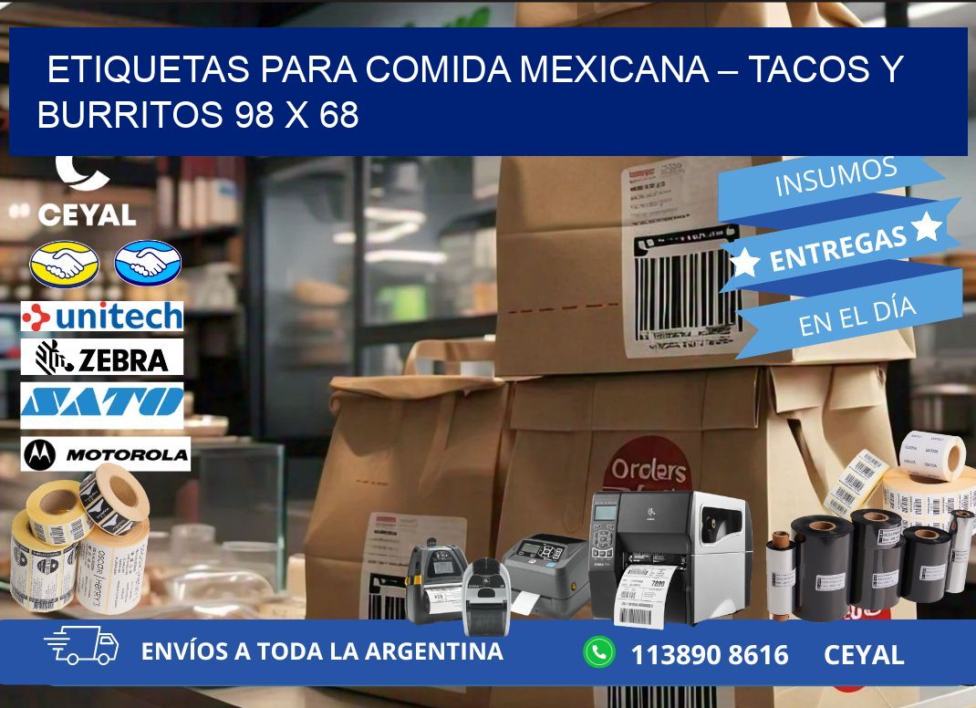 Etiquetas para comida mexicana – Tacos y burritos 98 x 68