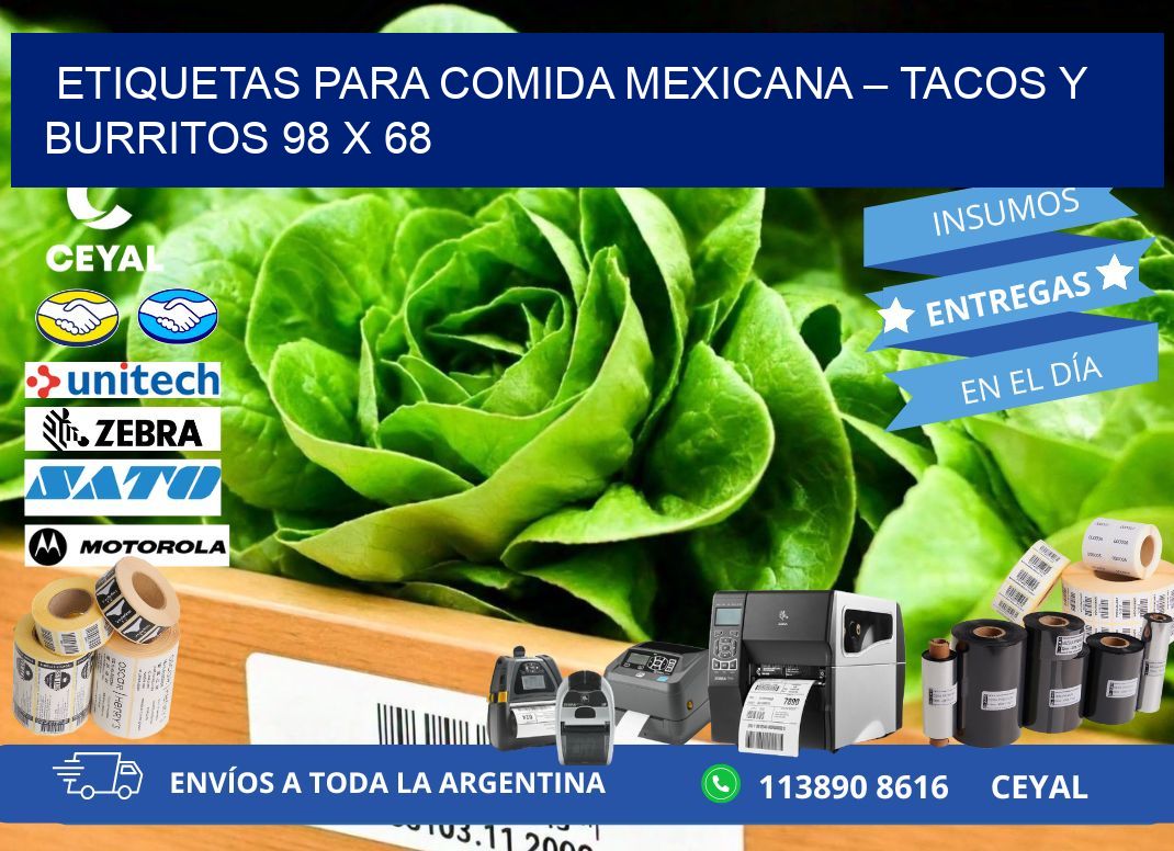 Etiquetas para comida mexicana – Tacos y burritos 98 x 68