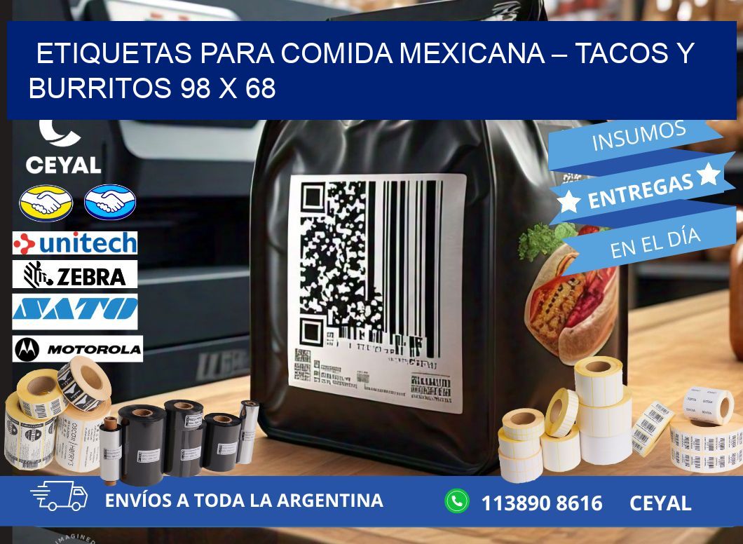 Etiquetas para comida mexicana – Tacos y burritos 98 x 68