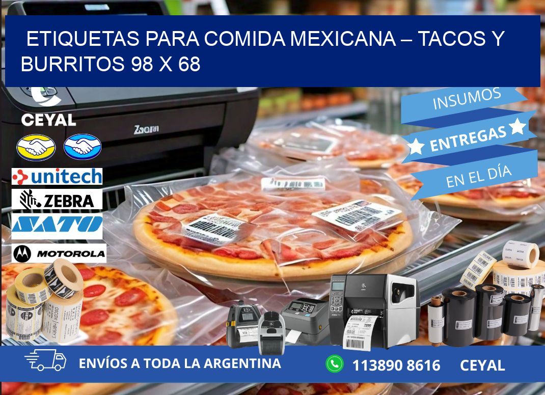 Etiquetas para comida mexicana – Tacos y burritos 98 x 68