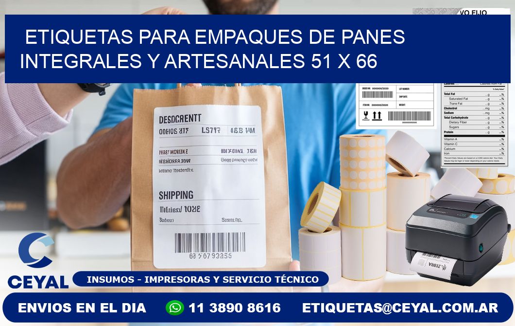 Etiquetas para empaques de panes integrales y artesanales 51 x 66