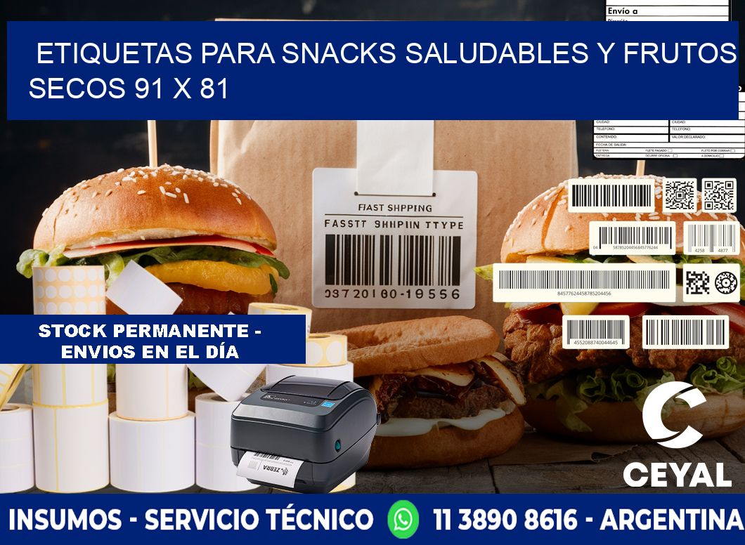 Etiquetas para snacks saludables y frutos secos 91 x 81