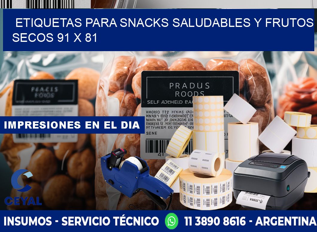 Etiquetas para snacks saludables y frutos secos 91 x 81