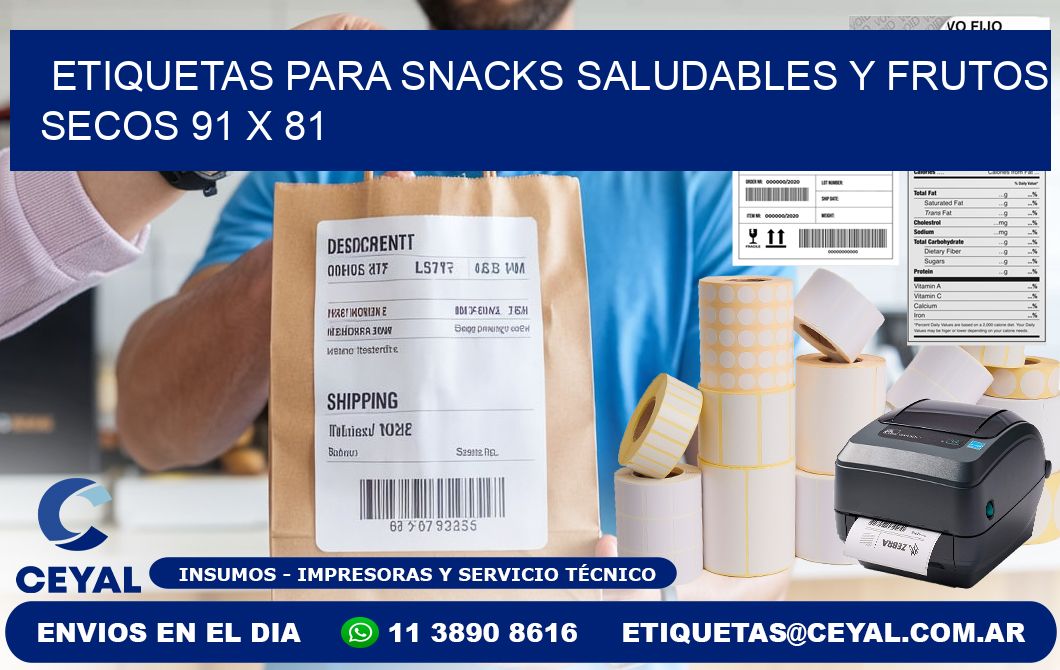 Etiquetas para snacks saludables y frutos secos 91 x 81