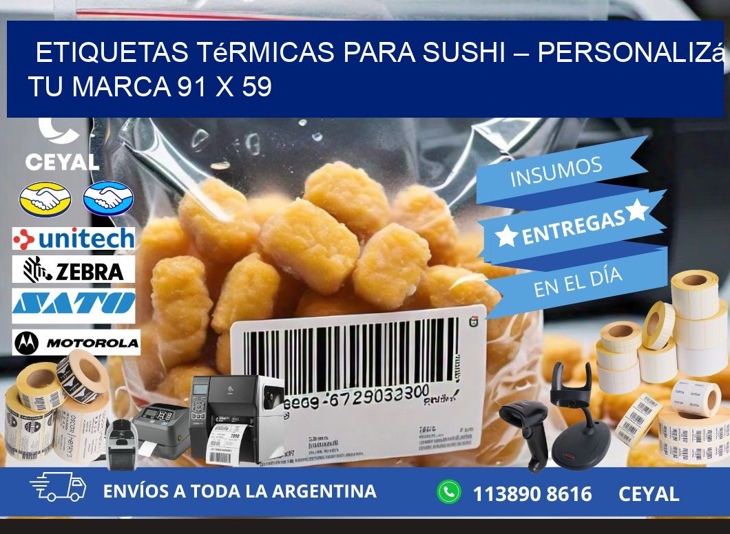 Etiquetas térmicas para sushi – Personalizá tu marca 91 x 59