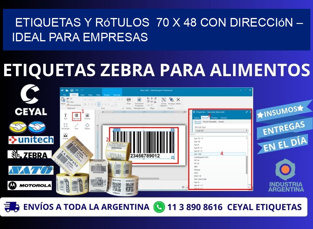 Etiquetas y Rótulos  70 x 48 con Dirección – Ideal para Empresas