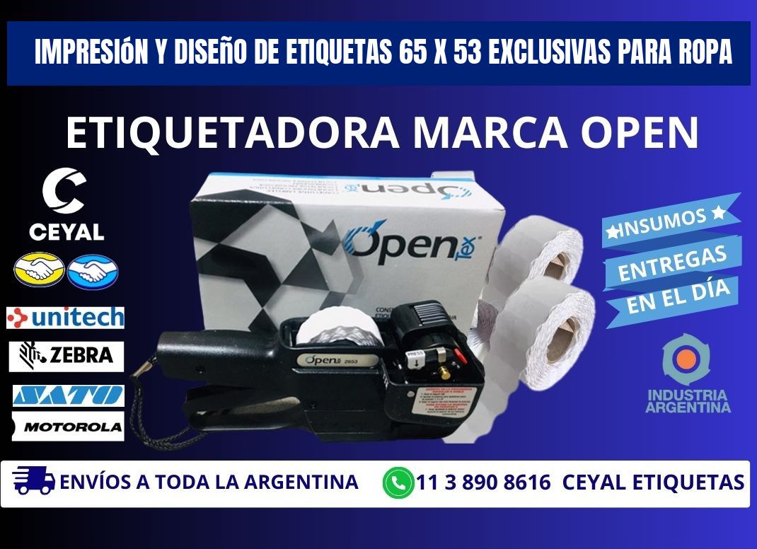 Impresión y Diseño de Etiquetas 65 x 53 Exclusivas para Ropa