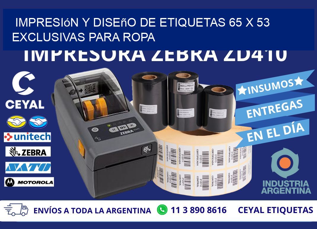 Impresión y Diseño de Etiquetas 65 x 53 Exclusivas para Ropa