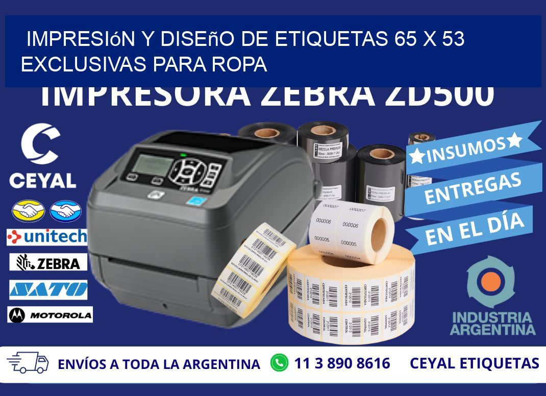 Impresión y Diseño de Etiquetas 65 x 53 Exclusivas para Ropa