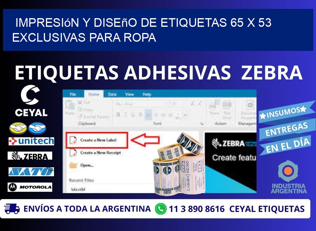 Impresión y Diseño de Etiquetas 65 x 53 Exclusivas para Ropa