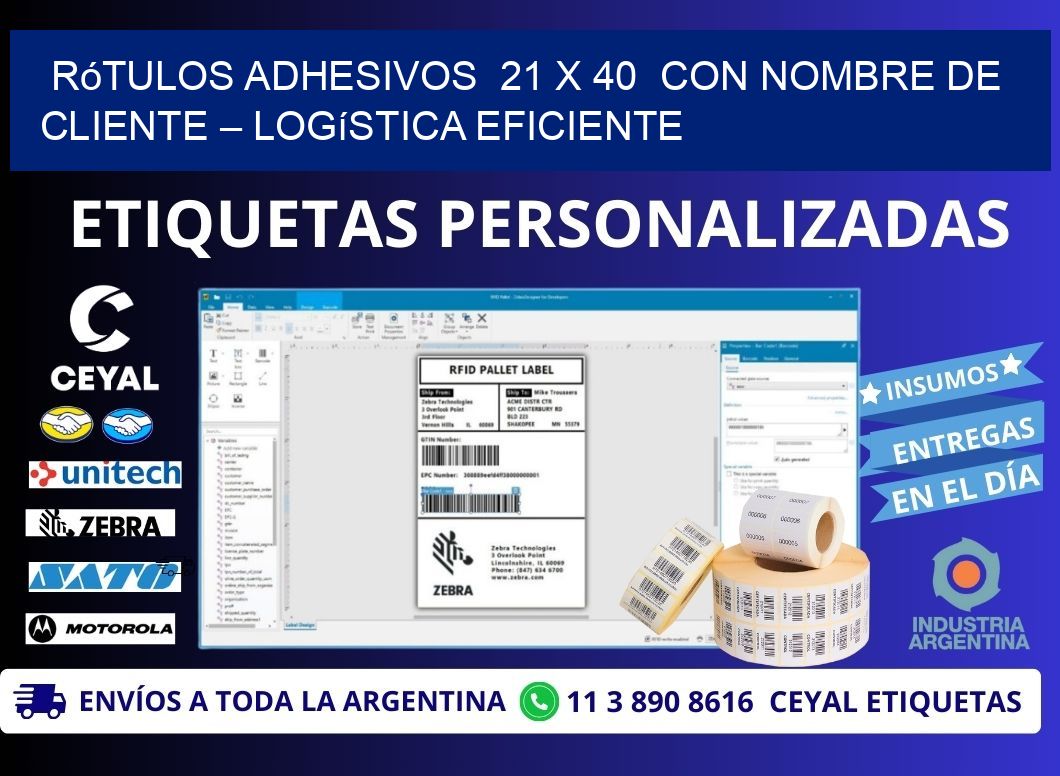 Rótulos Adhesivos 21 x 40 con Nombre de Cliente – Logística Eficiente