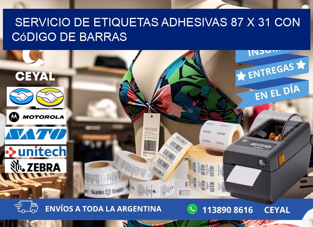Servicio de Etiquetas Adhesivas 87 x 31 con Código de Barras
