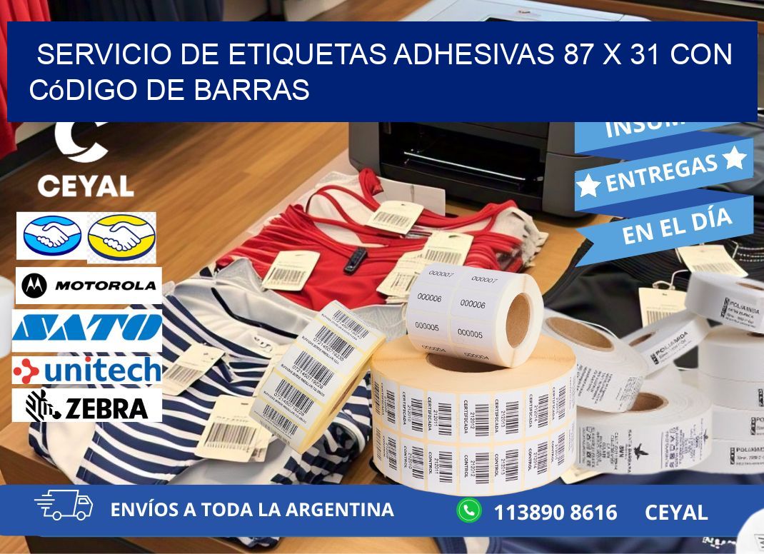 Servicio de Etiquetas Adhesivas 87 x 31 con Código de Barras