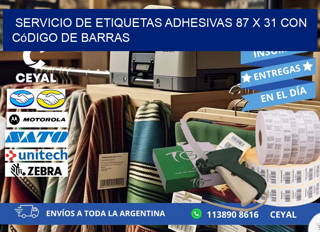 Servicio de Etiquetas Adhesivas 87 x 31 con Código de Barras