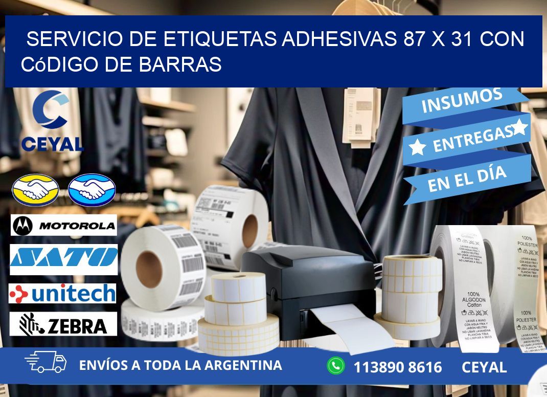 Servicio de Etiquetas Adhesivas 87 x 31 con Código de Barras