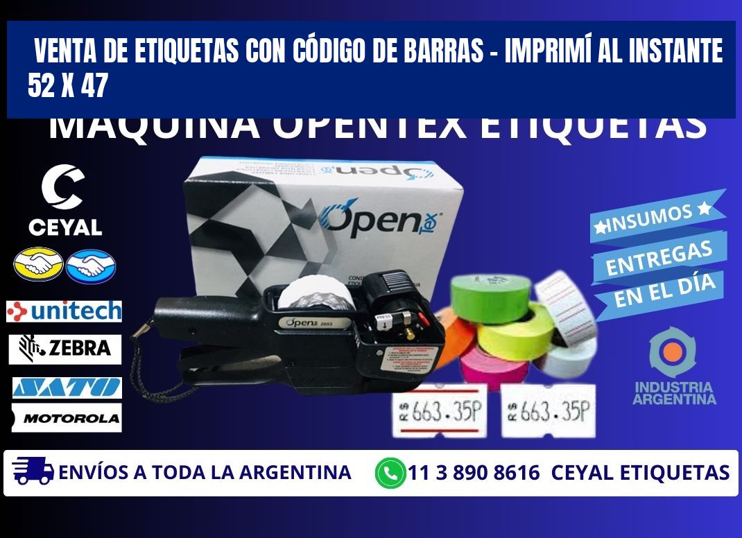 VENTA DE ETIQUETAS CON CÓDIGO DE BARRAS – IMPRIMÍ AL INSTANTE 52 x 47