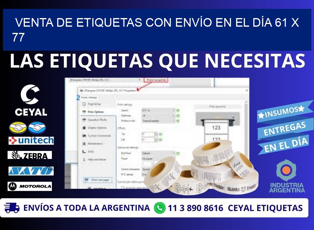 VENTA DE ETIQUETAS CON ENVÍO EN EL DÍA 61 x 77