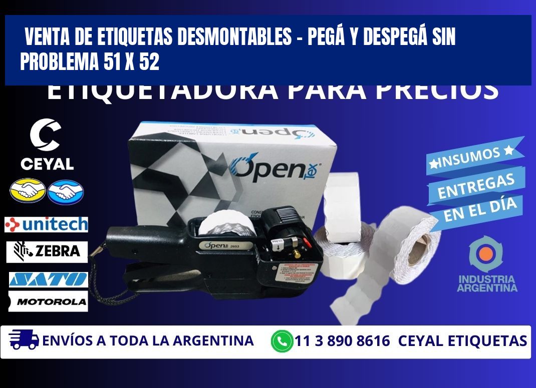 VENTA DE ETIQUETAS DESMONTABLES – PEGÁ Y DESPEGÁ SIN PROBLEMA 51 x 52