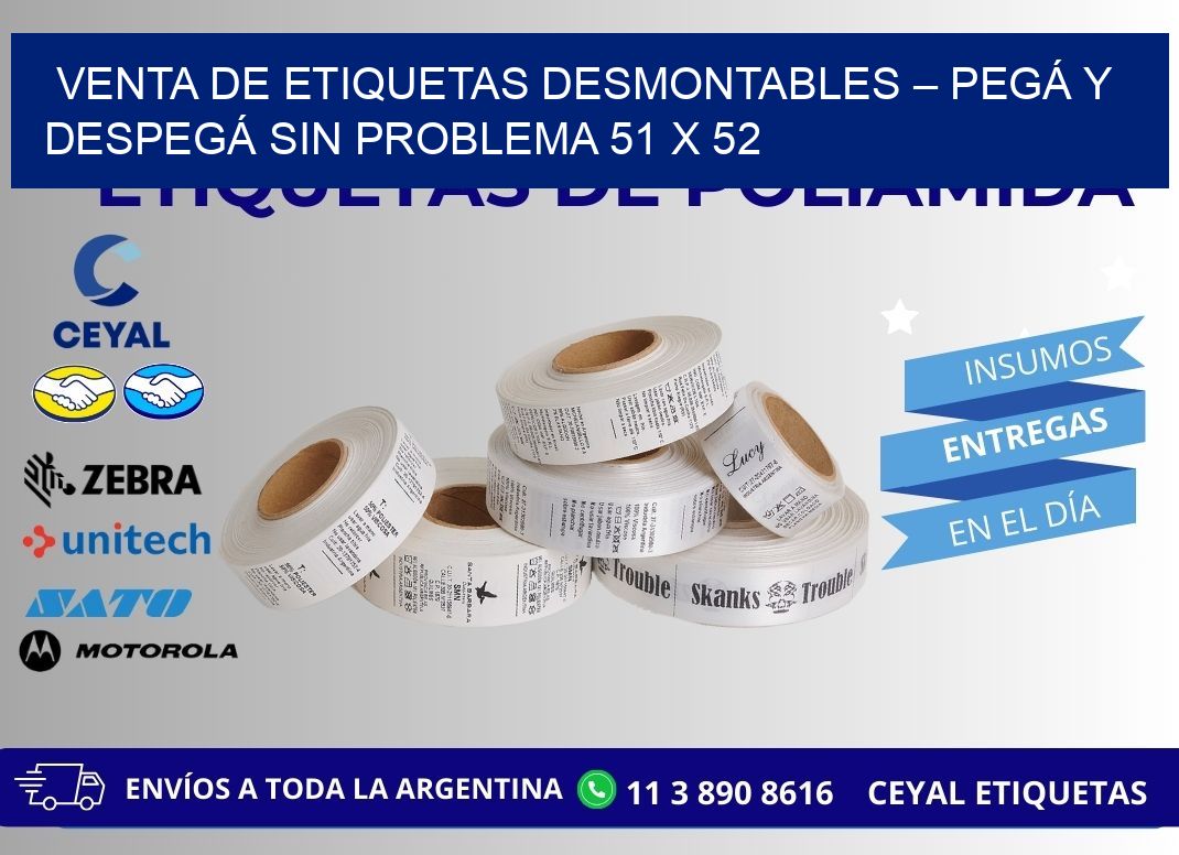 VENTA DE ETIQUETAS DESMONTABLES – PEGÁ Y DESPEGÁ SIN PROBLEMA 51 x 52