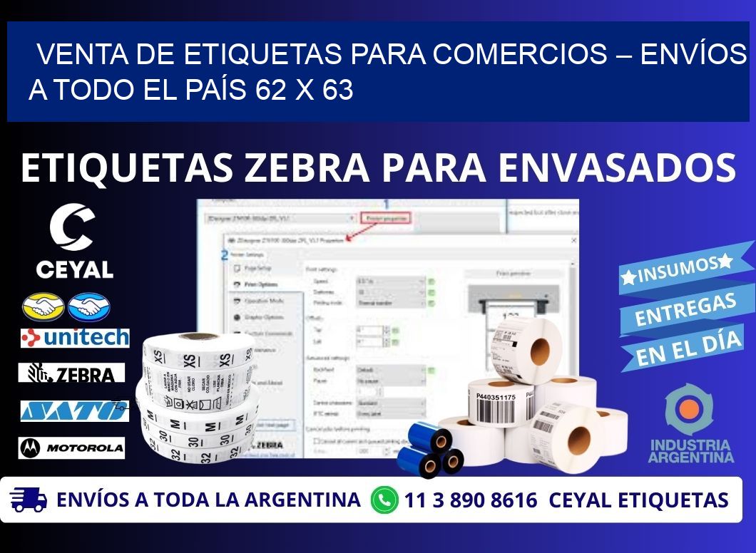 VENTA DE ETIQUETAS PARA COMERCIOS – ENVÍOS A TODO EL PAÍS 62 x 63