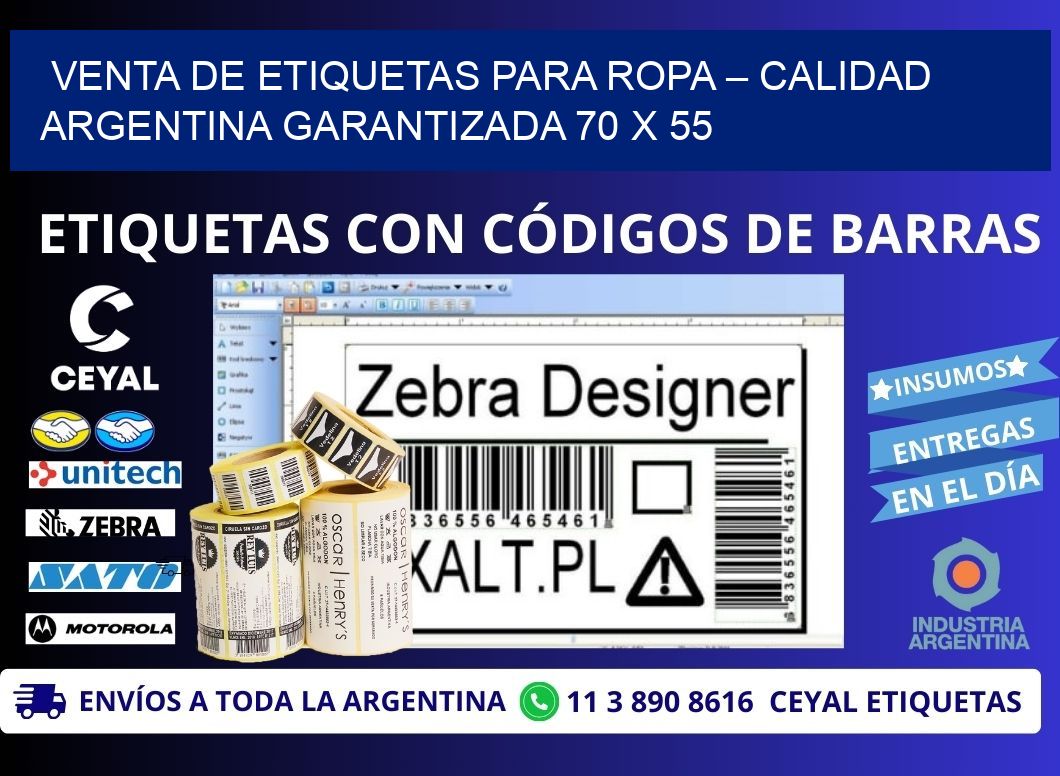 VENTA DE ETIQUETAS PARA ROPA – CALIDAD ARGENTINA GARANTIZADA 70 x 55