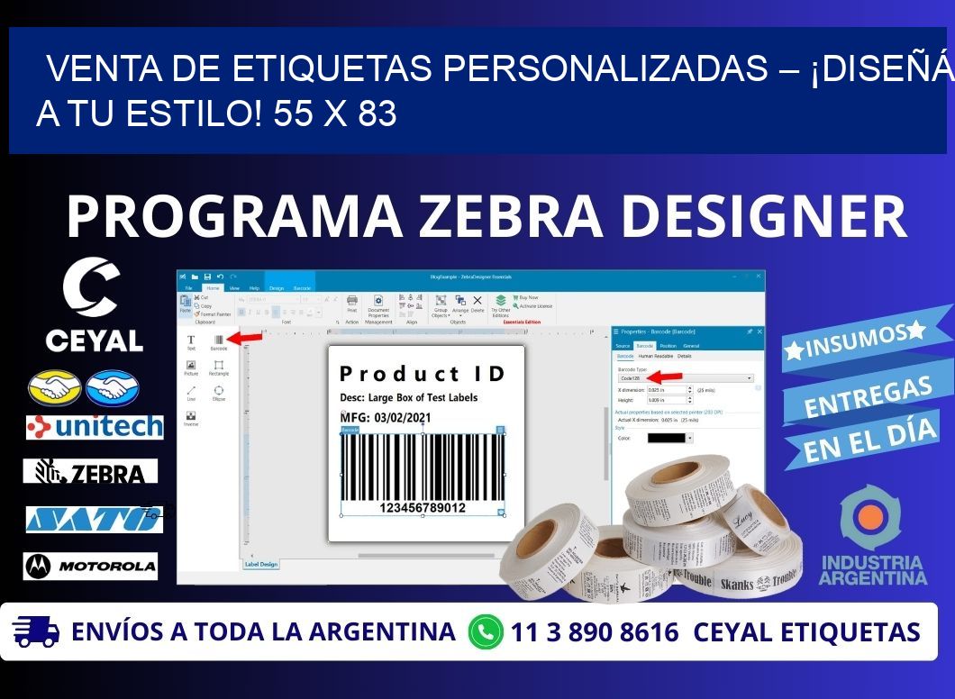 VENTA DE ETIQUETAS PERSONALIZADAS – ¡DISEÑÁ A TU ESTILO! 55 x 83