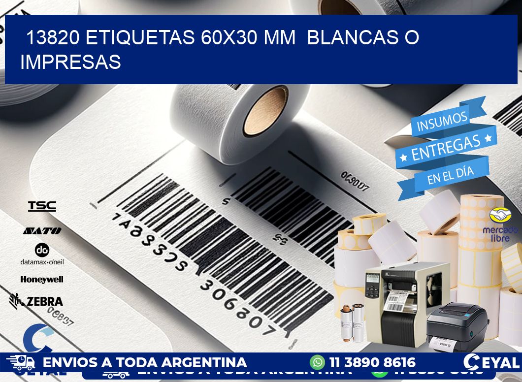 13820 ETIQUETAS 60x30 mm BLANCAS O IMPRESAS
