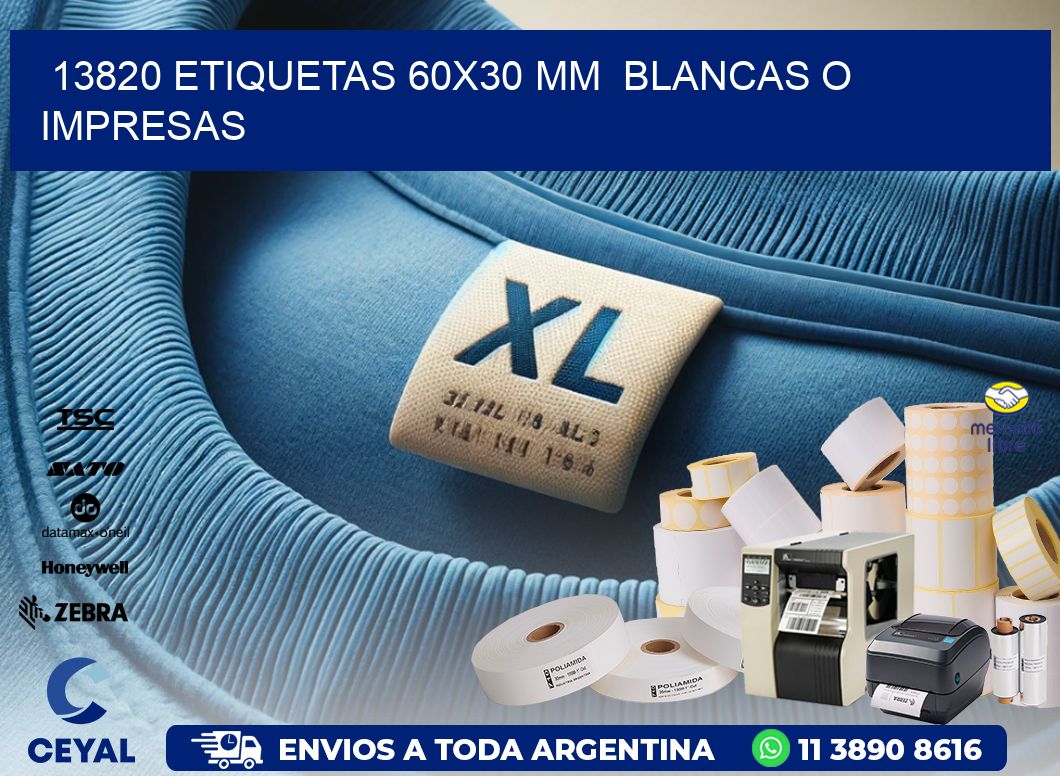 13820 ETIQUETAS 60x30 mm BLANCAS O IMPRESAS