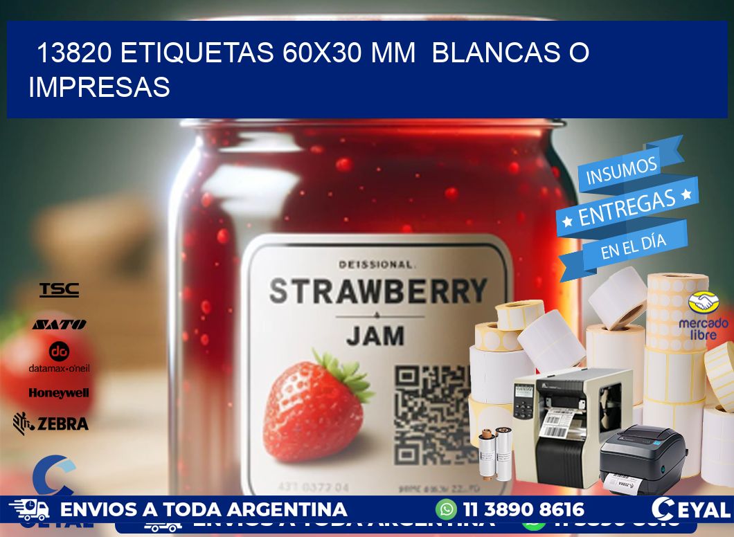 13820 ETIQUETAS 60x30 mm BLANCAS O IMPRESAS