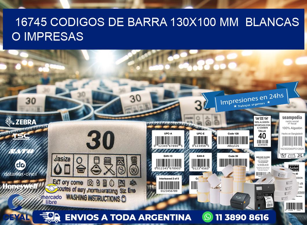 16745 CODIGOS DE BARRA 130x100 mm BLANCAS O IMPRESAS