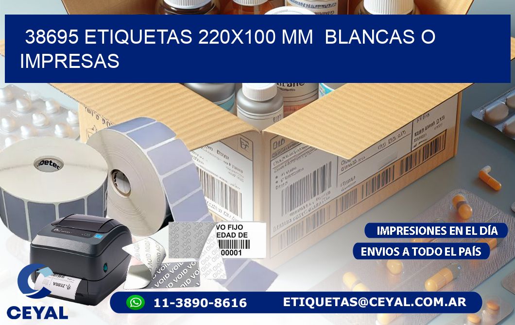 38695 ETIQUETAS 220x100 mm BLANCAS O IMPRESAS