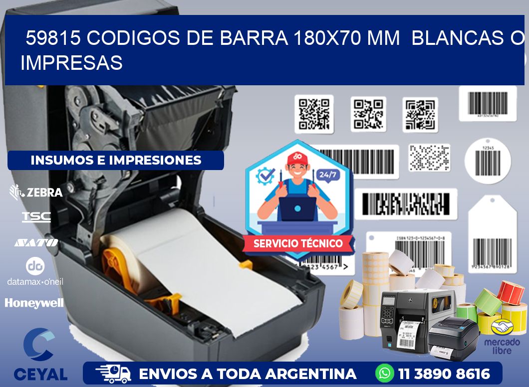 59815 CODIGOS DE BARRA 180x70 mm  BLANCAS O IMPRESAS