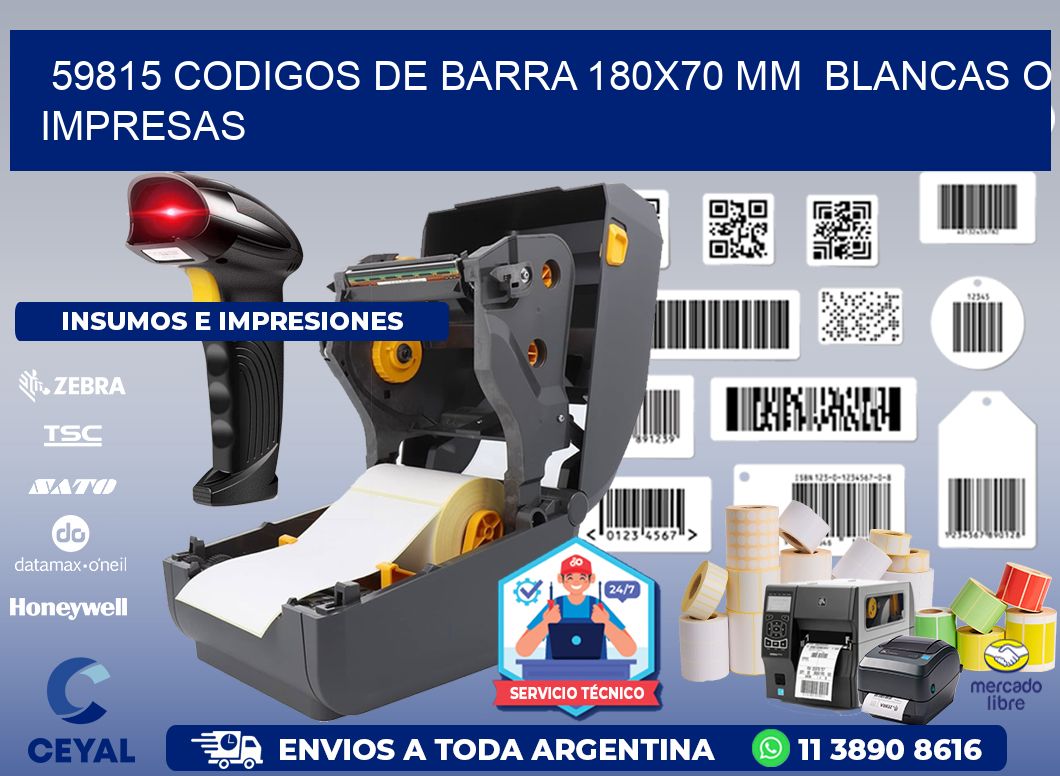 59815 CODIGOS DE BARRA 180x70 mm  BLANCAS O IMPRESAS