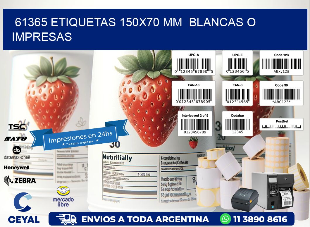 61365 ETIQUETAS 150x70 mm BLANCAS O IMPRESAS