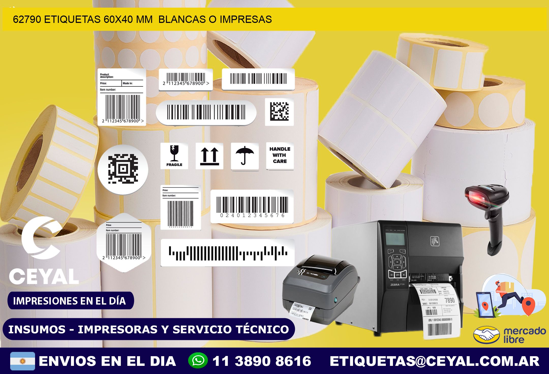 62790 ETIQUETAS 60×40 mm  BLANCAS O IMPRESAS