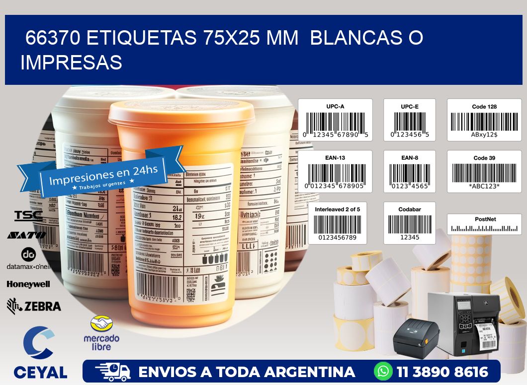 66370 ETIQUETAS 75x25 mm  BLANCAS O IMPRESAS