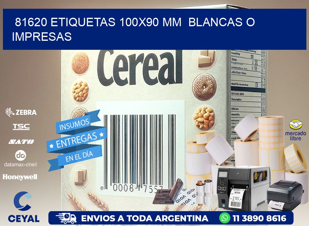 81620 ETIQUETAS 100x90 mm  BLANCAS O IMPRESAS