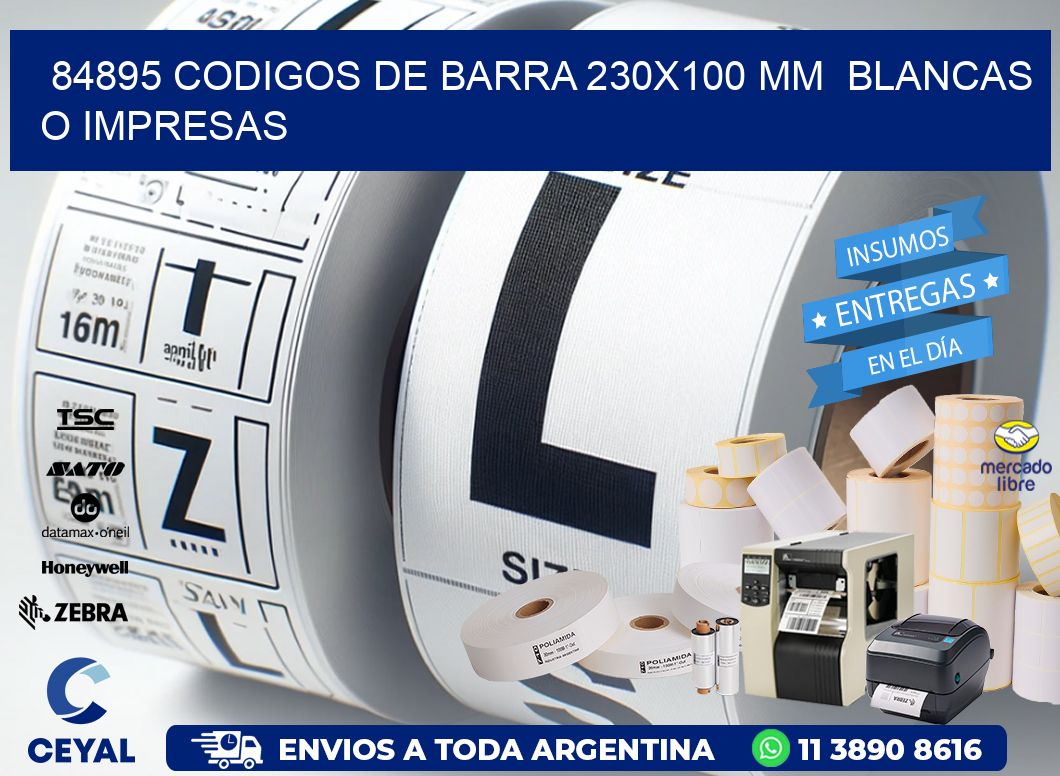 84895 CODIGOS DE BARRA 230x100 mm BLANCAS O IMPRESAS