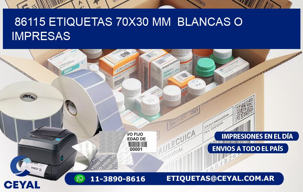 86115 ETIQUETAS 70×30 mm  BLANCAS O IMPRESAS