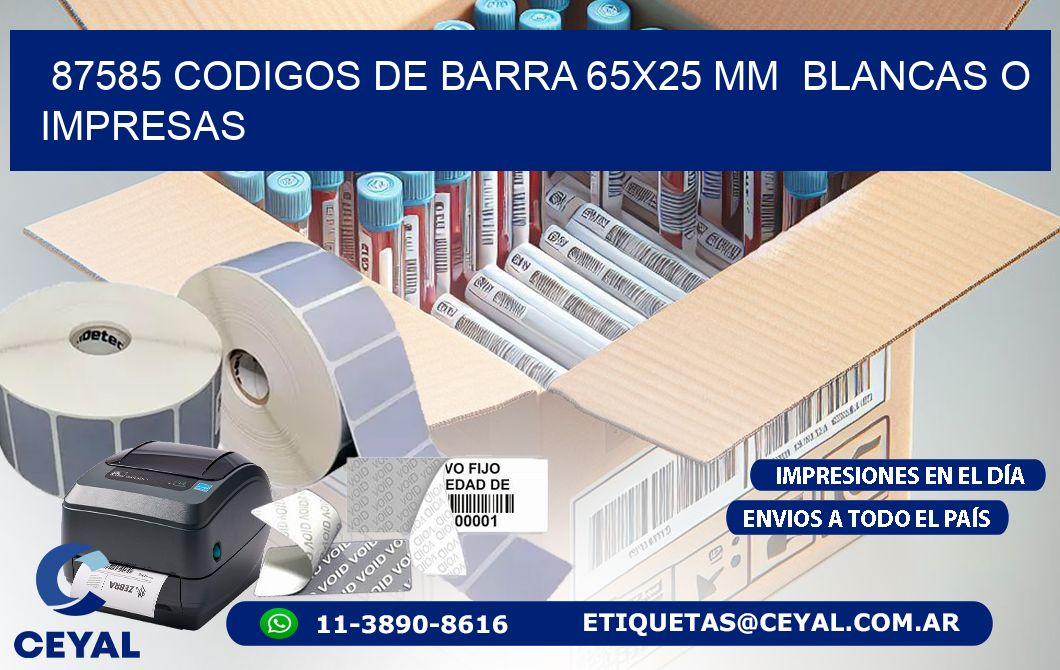 87585 CODIGOS DE BARRA 65x25 mm BLANCAS O IMPRESAS