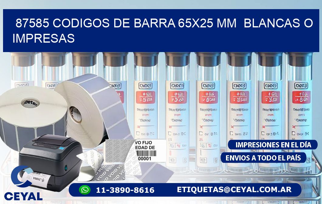 87585 CODIGOS DE BARRA 65x25 mm BLANCAS O IMPRESAS