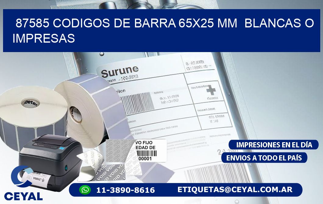 87585 CODIGOS DE BARRA 65x25 mm BLANCAS O IMPRESAS
