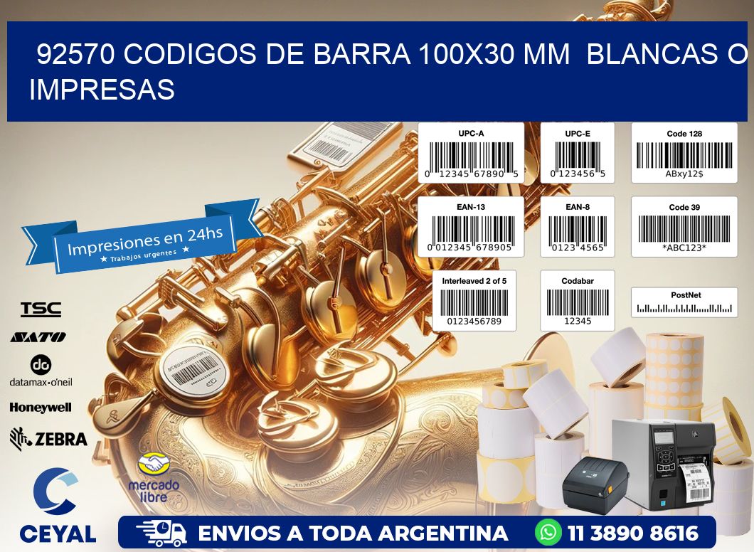 92570 CODIGOS DE BARRA 100x30 mm BLANCAS O IMPRESAS