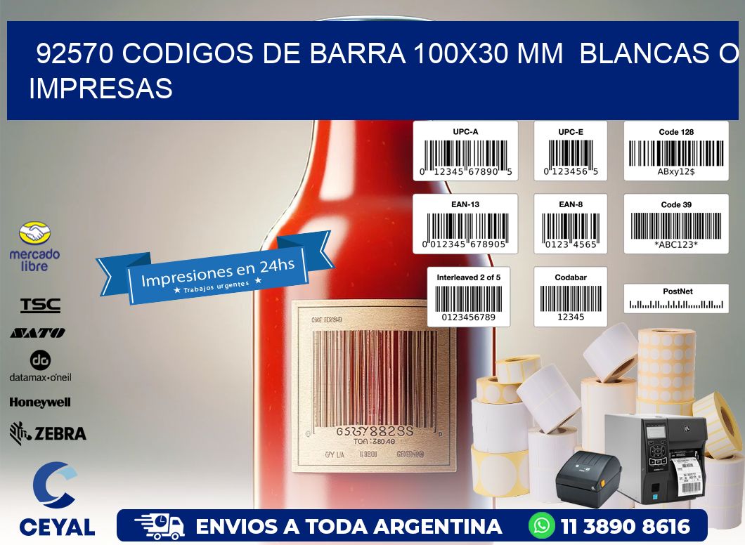 92570 CODIGOS DE BARRA 100x30 mm BLANCAS O IMPRESAS