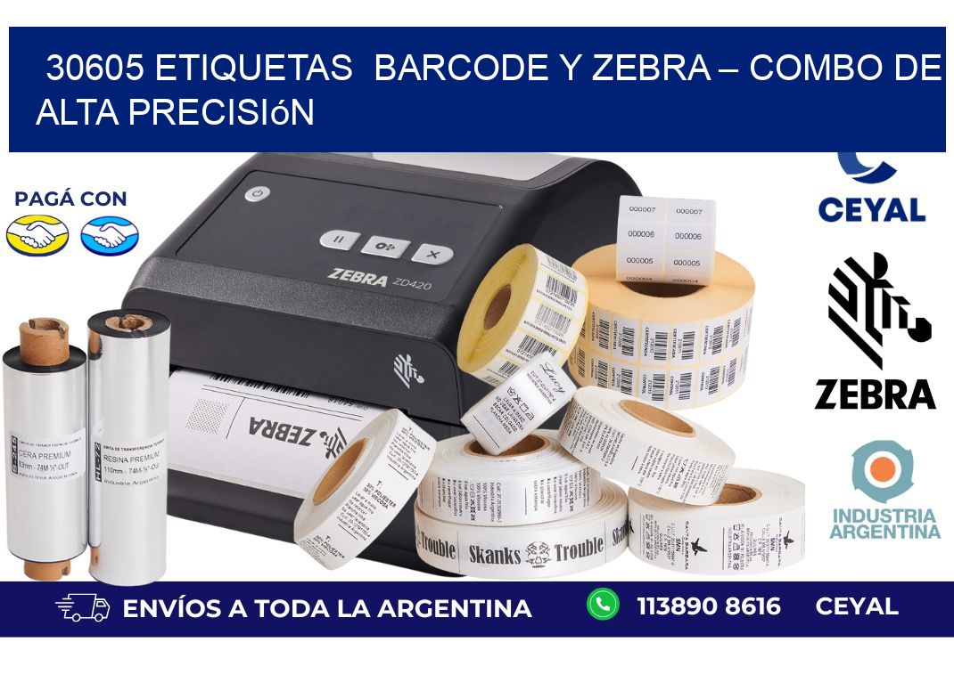 30605 etiquetas  Barcode y Zebra – Combo de Alta Precisión