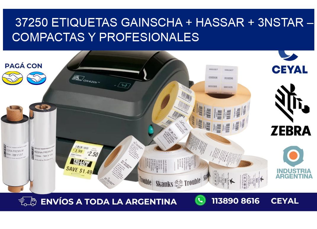 37250 etiquetas Gainscha + Hassar + 3nStar – Compactas y Profesionales